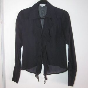 Sportstaff Womens Size S  - Italian 42- Sheer Ruffled Black Button Front Blouse